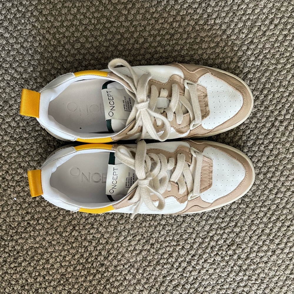 ONCEPT Women's Sneakers - White, Tan, and Yellow, lightly worn